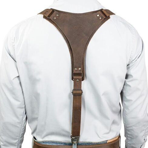 Hide & Groom, Y Back Suspenders with Adjustable Size Straps for Men, Wedding, Heavy Duty, Steampunk Harness, Full Grain Leather, Handmade Accessories, Bourbon Brown in Saudi Arabia