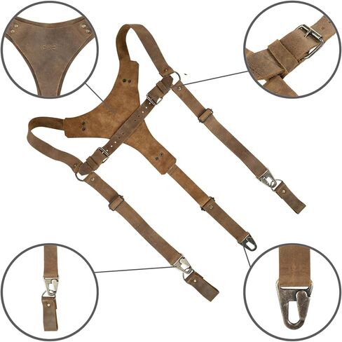Hide & Groom, Y Back Suspenders with Adjustable Size Straps for Men, Wedding, Heavy Duty, Steampunk Harness, Full Grain Leather, Handmade Accessories, Bourbon Brown in Saudi Arabia