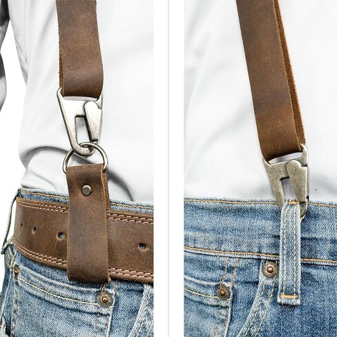 Hide & Groom, Y Back Suspenders with Adjustable Size Straps for Men, Wedding, Heavy Duty, Steampunk Harness, Full Grain Leather, Handmade Accessories, Bourbon Brown in Saudi Arabia