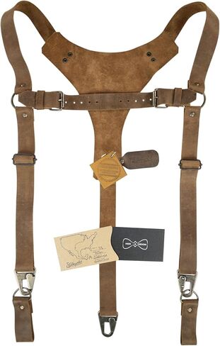 Hide & Groom, Y Back Suspenders with Adjustable Size Straps for Men, Wedding, Heavy Duty, Steampunk Harness, Full Grain Leather, Handmade Accessories, Bourbon Brown in Saudi Arabia
