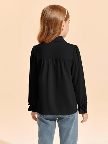 Haloumoning Girls Long Sleeve Button Down Shirts Cute Tops Collared Smocked Ruffle Blouse for Kids 5-14 Years in Saudi Arabia
