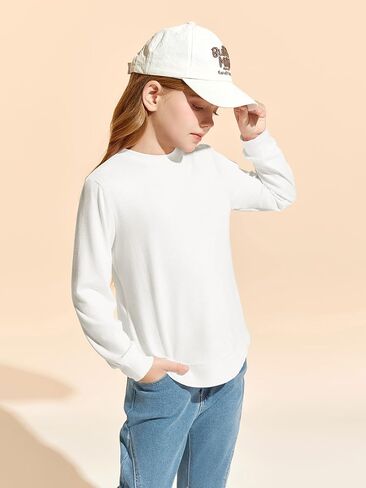 Haloumoning Girls Oversized Long Sleeve Shirts Kids Fashion Crewneck Tunic Tops Curved Hem Tees 7-14 Years in Saudi Arabia