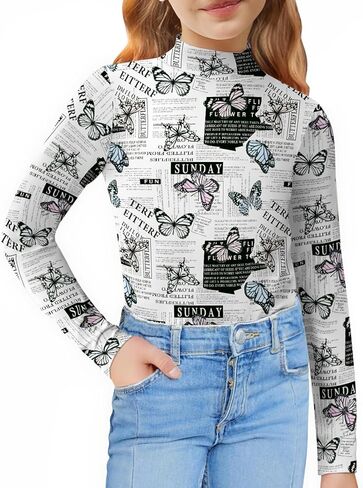 Arshiner Girls Long Sleeve Mock Turtleneck Shirts Slim Fit Casual Base Layer Top Tee in Saudi Arabia