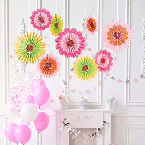 SUNBEAUTY Paper Flowers Decorations Pink Daisy Paper Flowers Decorations for Wall Hanging Paper Fans Decoration Floral Backdrop Decor for Birthday Wedding Baby Shower Classroom Decoration Set of 9 in Saudi Arabia