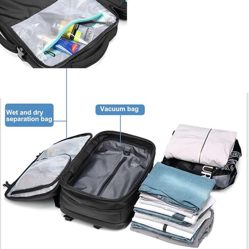 حقيبة ظهر Vacpack، حقيبة ظهر قابلة للتوسيع بسعة 16 جالون مع نظام ضغط محكم للسفر، حمل خلفي هوائي (أسود مع مضخة هواء) in Kuwait