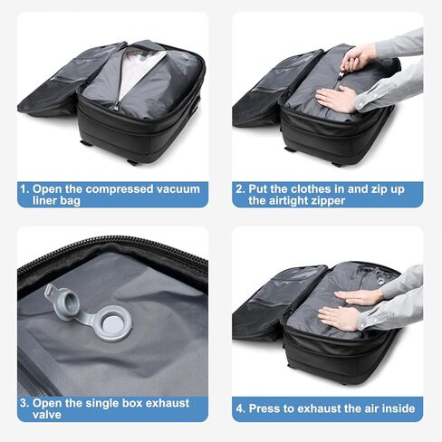 حقيبة ظهر Vacpack، حقيبة ظهر قابلة للتوسيع بسعة 16 جالون مع نظام ضغط محكم للسفر، حمل خلفي هوائي (أسود مع مضخة هواء) in Kuwait