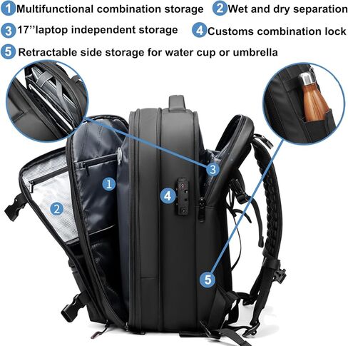 حقيبة ظهر Vacpack، حقيبة ظهر قابلة للتوسيع بسعة 16 جالون مع نظام ضغط محكم للسفر، حمل خلفي هوائي (أسود مع مضخة هواء) in Kuwait