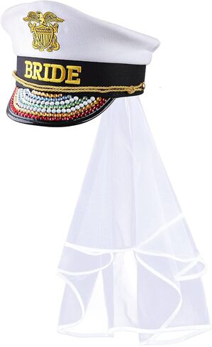 MGupzao Bride Captain Hat Bachelorette Party Favor, Bridal Party Hats with Veil, Bride to be Gift, Beach Boat Party in Saudi Arabia