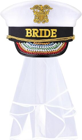 MGupzao Bride Captain Hat Bachelorette Party Favor, Bridal Party Hats with Veil, Bride to be Gift, Beach Boat Party in Saudi Arabia