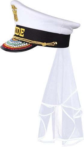 MGupzao Bride Captain Hat Bachelorette Party Favor, Bridal Party Hats with Veil, Bride to be Gift, Beach Boat Party in Saudi Arabia