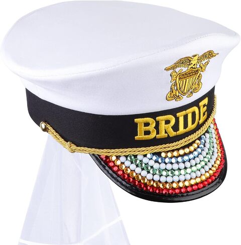 MGupzao Bride Captain Hat Bachelorette Party Favor, Bridal Party Hats with Veil, Bride to be Gift, Beach Boat Party in Saudi Arabia