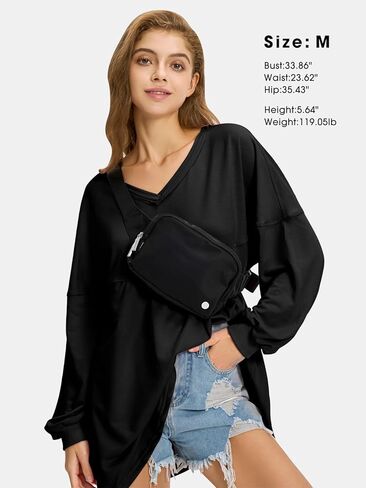 قمصان نسائية للخريف بأكمام طويلة من EXLURA برقبة على شكل V ملابس علوية غير رسمية للحمل بلوفر بيبي دول فضفاض بلوزات تونيك أنيقة ملابس 2024 in Kuwait