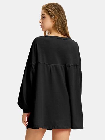 قمصان نسائية للخريف بأكمام طويلة من EXLURA برقبة على شكل V ملابس علوية غير رسمية للحمل بلوفر بيبي دول فضفاض بلوزات تونيك أنيقة ملابس 2024 in Kuwait