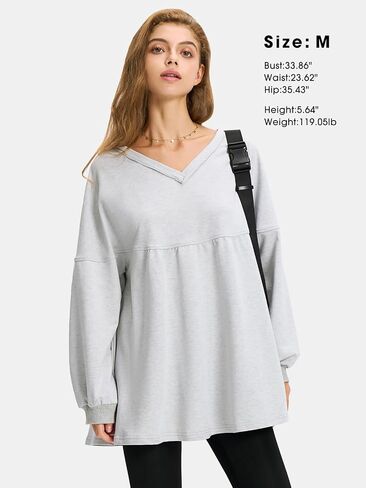 EXLURA Womens Fall Long Sleeve Shirts V Neck Casual Maternity Tops Loose Babydoll Pullover Dressy Tunic Blouses Outfits 2024 in Saudi Arabia