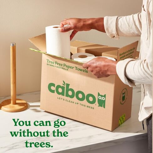 Caboo Tree Free Paper Towels, 2 Rolls, Tree Free, Eco Friendly, Earth Friendly, Sustainable Kitchen Paper Towels with Strong 2 Ply Sheets in Kuwait