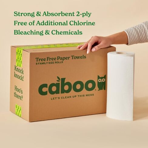 Caboo Tree Free Paper Towels, 2 Rolls, Tree Free, Eco Friendly, Earth Friendly, Sustainable Kitchen Paper Towels with Strong 2 Ply Sheets in Kuwait