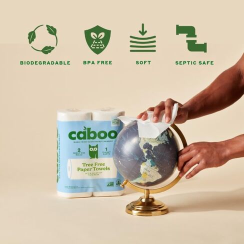 Caboo Tree Free Paper Towels, 2 Rolls, Tree Free, Eco Friendly, Earth Friendly, Sustainable Kitchen Paper Towels with Strong 2 Ply Sheets in Kuwait