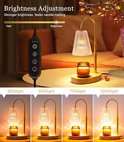 Candle Warmer Lamp Electric Timer - Candles Wax Warmers Glass Lamps for Jar Candles Burner No Flame Scented Melting Warming Lantern Adjustable Height Dimmable Light with 2 Bulb for Home Living Bedroom in Saudi Arabia