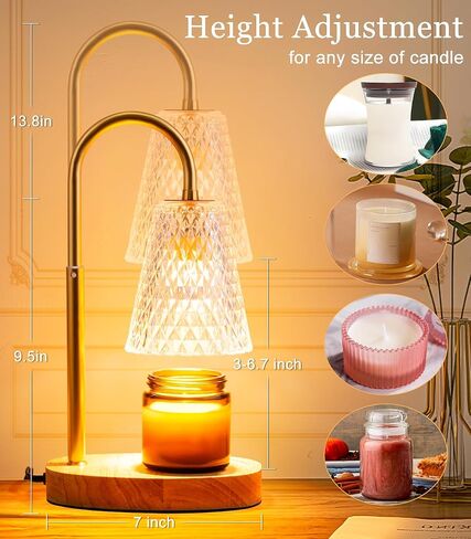 Candle Warmer Lamp Electric Timer - Candles Wax Warmers Glass Lamps for Jar Candles Burner No Flame Scented Melting Warming Lantern Adjustable Height Dimmable Light with 2 Bulb for Home Living Bedroom in Saudi Arabia