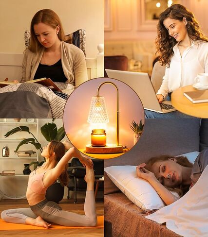 Candle Warmer Lamp Electric Timer - Candles Wax Warmers Glass Lamps for Jar Candles Burner No Flame Scented Melting Warming Lantern Adjustable Height Dimmable Light with 2 Bulb for Home Living Bedroom in Saudi Arabia