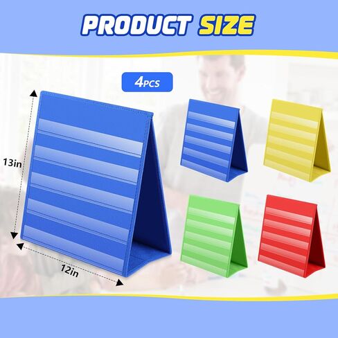 Ctosree 4 Pcs Tabletop Desktop Pocket Chart 25 x 21 inches Double Sided Pocket Chart Self Standing Pocket Chart Stand for Classroom Home Card Home Schedule Display Office, 4 Color in Saudi Arabia