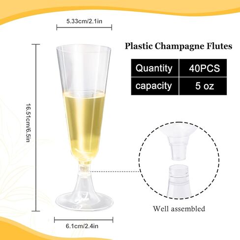 KBG 40 حزمة 5 أوقية مزامير الشمبانيا يمكن التخلص منها، مزامير الشمبانيا البلاستيكية، نظارات بار الميموزا، زجاج شمبانيا بلاستيكي شفاف in Kuwait