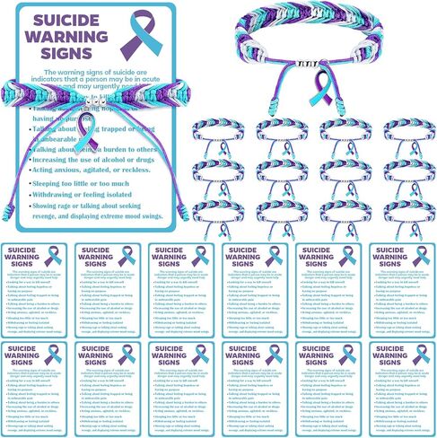 12 Sets Suicide Prevention Awareness Bracelet with Warning Card Sets Handmade Adjustable Wrist Wrap Teal and Purple Prevention Awareness Gift Protection String for Events and Fundraising in Saudi Arabia