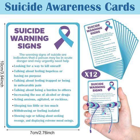 12 Sets Suicide Prevention Awareness Bracelet with Warning Card Sets Handmade Adjustable Wrist Wrap Teal and Purple Prevention Awareness Gift Protection String for Events and Fundraising in Saudi Arabia