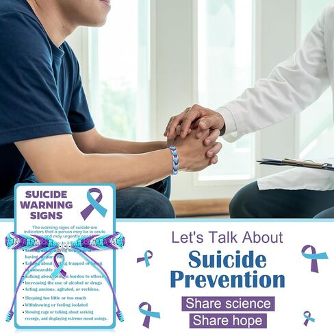 12 Sets Suicide Prevention Awareness Bracelet with Warning Card Sets Handmade Adjustable Wrist Wrap Teal and Purple Prevention Awareness Gift Protection String for Events and Fundraising in Saudi Arabia