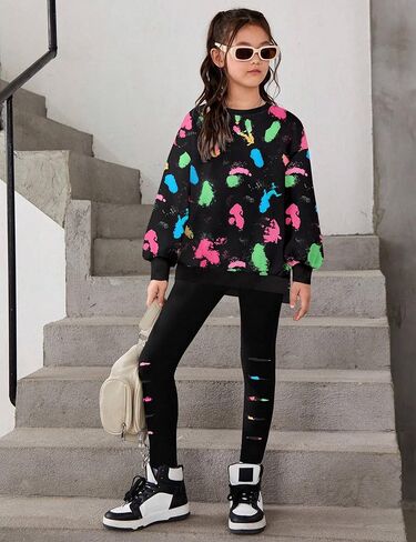Girls Clothes, Girls Outfits Tie Dye Sweatshirt Tops and Leggings Sweatpants 2 Piece Fall Winter Clothes Set 7-14T in Saudi Arabia