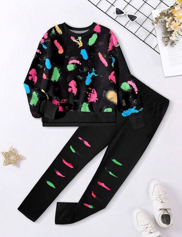 Girls Clothes, Girls Outfits Tie Dye Sweatshirt Tops and Leggings Sweatpants 2 Piece Fall Winter Clothes Set 7-14T in Saudi Arabia
