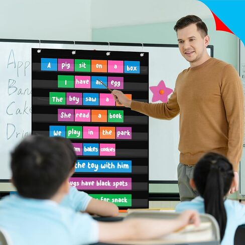 Daily Schedule Pocket Chart, Class Schedule with 7 Clear Pockets plus 3 Over Door Hangers for Classroom Home School Schedule organization & Time management-Fits 3.5" Sentence Strips & Word Cards in Saudi Arabia