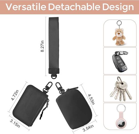 Dual Pouch Wristlet Keychain Wallets for Women with 2 Detachable Zipper Coin Purse - Small and Portable Mini Card Wallet for Women Men Black+Black in Saudi Arabia