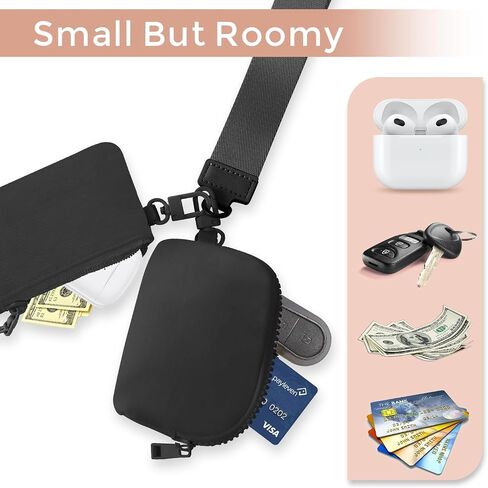 Dual Pouch Wristlet Keychain Wallets for Women with 2 Detachable Zipper Coin Purse - Small and Portable Mini Card Wallet for Women Men Black+Black in Saudi Arabia