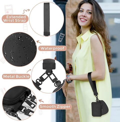 Dual Pouch Wristlet Keychain Wallets for Women with 2 Detachable Zipper Coin Purse - Small and Portable Mini Card Wallet for Women Men Black+Black in Saudi Arabia