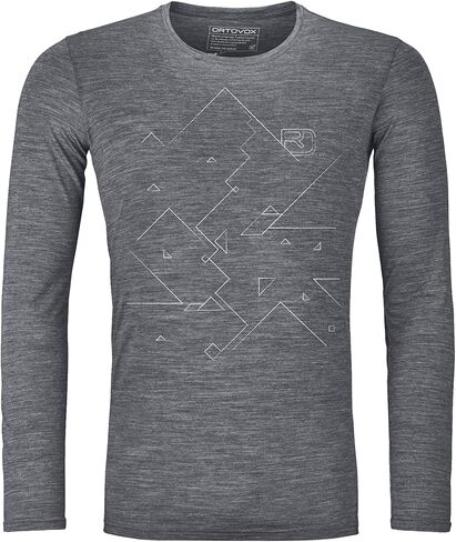 قميص Ortovox رجالي Merino Tangram بأكمام طويلة، تي شيرت بطبقة أساسية من الصوف لرحلات التزلج وركوب الدراجات وتسلق الجبال in Kuwait
