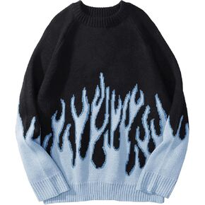 Haloumoning Boys Crewneck Sweater Kids Flame Pattern Long Sleeve Knit Pullover Sweaters 4-14 Years