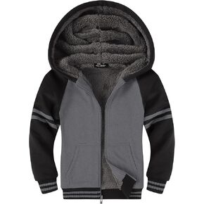 Boys Fleece Jacket Zip Up Hoodie Sherpa Lined Warm Coat Hooded Sweatshirt Outerwear