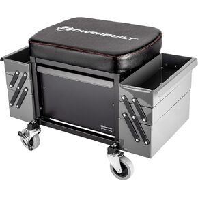 Powerbuilt Rolling Seat with Expandable Tool Trays, Roller Toolbox Garage Stool - Grey 941918ECE