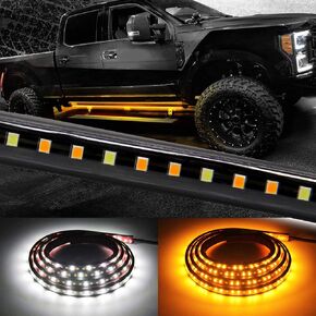 Led Running Board Lights for Trucks Amber Side Marker Kit, White Courtesy Light Extended Crew Cab 2pc 70Inch 216 Led Bar Bed Switchback Underglow Strip for Pickup Truck SUV Cars Work Van (1070)