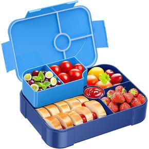 Kids Prints Bento Box - Leakproof Bento Lunch Box 6 Compartments Portions Lunchbox for Kid Ages 3 to 7 Back to School, BPA-Free Snack Packing Containers Reusable On-the-Go Meal Prep, Macaron