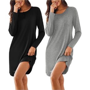 Ekouaer Women's 2 Pack Sleepshirt Dress Comfortable Nightshirt Nightgown Long Sleeve Button Down Sleepwear in Saudi Arabia