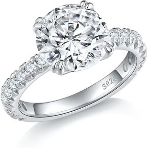 2/3/5CT Moissanite Round Cut Lab Created Diamond Engagement Ring Solitaire D Color VVS1 White Gold Plated Sterling Silver Promise Rings for Women