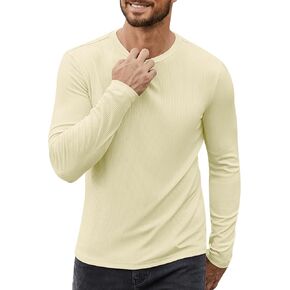 Men's Long Sleeve Shirts Ribbed Pullover Sweater Thermal Tops Crew Neck Stretchy Undershirts