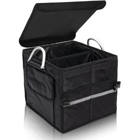 Trunk Organizer,Car Storage Box,Portable Multipurpose sorting,Collapsible Waterproof Oxford Fabric，2-Compartments with Aluminium Alloy Handle for SUV 28L Black