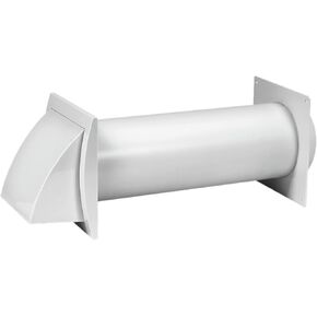 4 Inch Through-Wall Ventilation kit - Adjustable - Louvered Dryer Vent Cover with Pipe and Duct Connector - White - Plastic - with Built in Fly Screen Mesh (Style 1 with 4'' Inch)