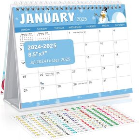 SKYDUE Desk Calendar 2024-2025, Jul 2024 to Dec 2025 18 Months Small Desk Calendar with Planner Stickers, 8.5" x 7" Desktop Calendar Planner, Kraft