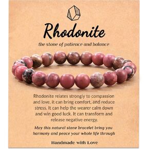 Rhodonite Bracelets for Women Natural Stone Chakra Healing Beaded Bracelet, Men Women Stress Relief Reiki Yoga Bracelet Gifts