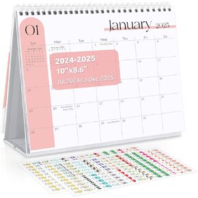 SKYDUE Desk Calendar 2025-2026, Jan 2025 to Jun 2026 18 Months Small Desk Calendar with Planner Stickers, 10" x 8" Desktop Calendar Planner, Black
