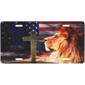 Camo Camouflage Hunting Deer American Flag Aluminum License Plate Decorative Metal Car Front License Plate with 4 Holes Car Tag 6x12inch